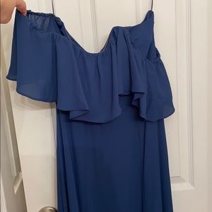 Yum Kim strapless off the shoulder navy long dress